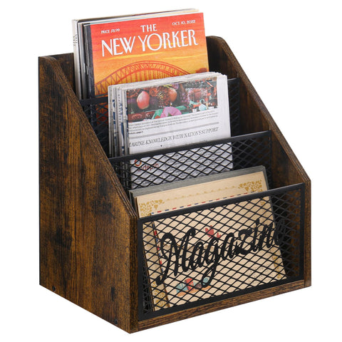 YINMIT Magazine Holder front view showing stepped three-tier design for easy access