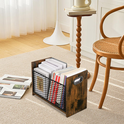YINMIT rustic magazine rack shown as a floor-standing organizer.