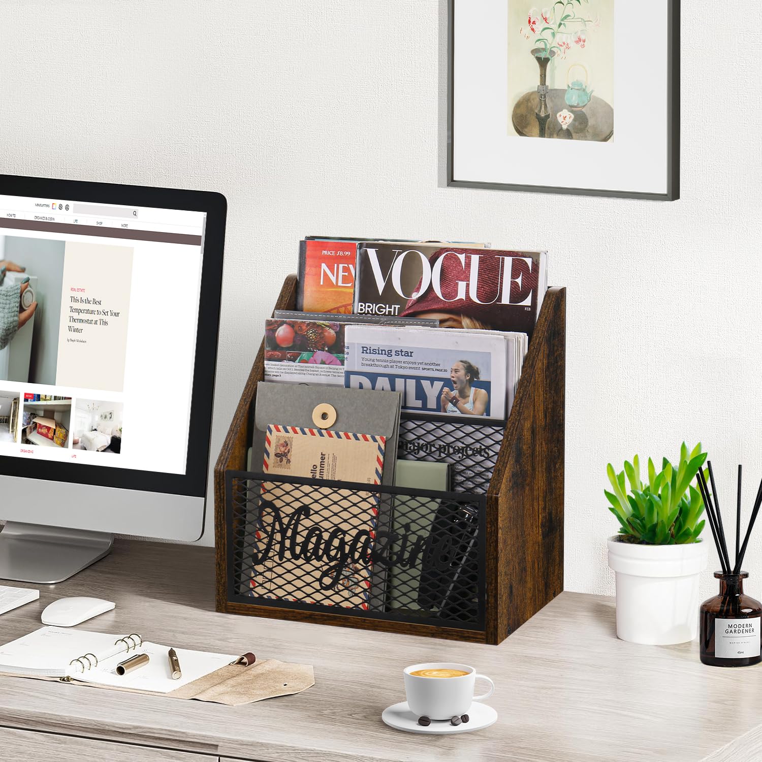 YINMIT Magazine storage basket in floor-standing design from the side