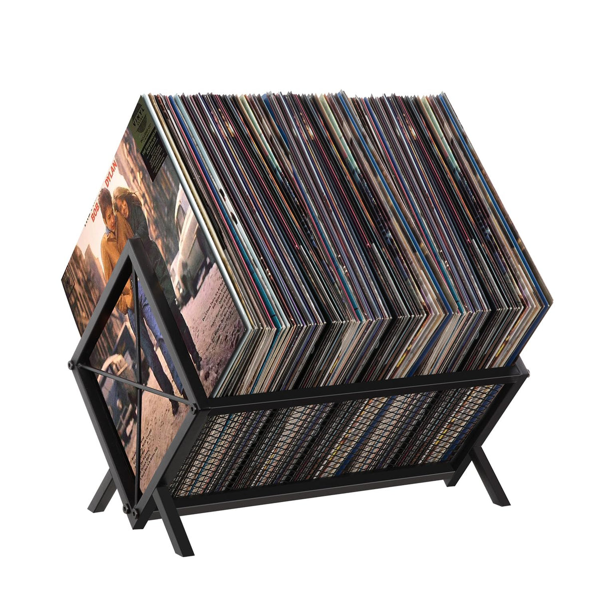 YINMIT vinyl storage rack with cross-wire design keeps LPs secure