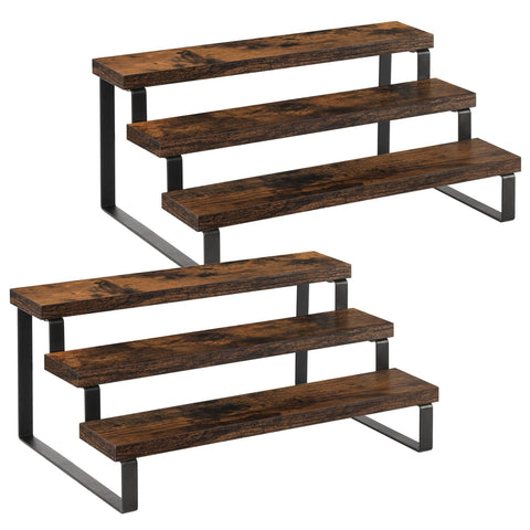 YINMIT wooden display riser 3-tier front view showcasing elegant cosmetics and spices
