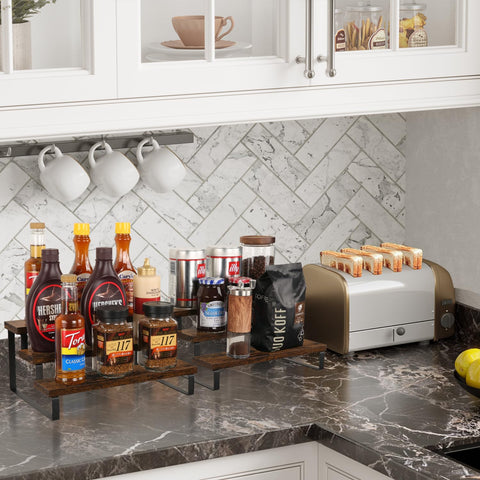 YINMIT 3-tier spice display on wooden rack saves counter space