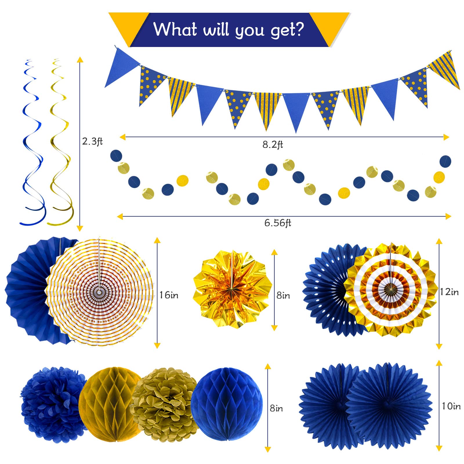 YIOTJUNL circular wreath decor brightens entryways for navy blue and gold themed parties