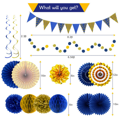 YIOTJUNL circular wreath decor brightens entryways for navy blue and gold themed parties