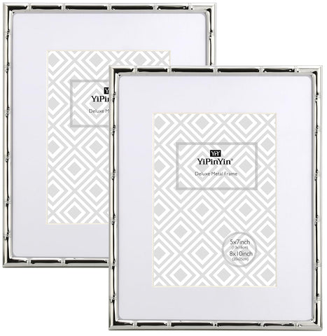 YiPinYin bamboo detail frame 8x10 in silver finish for desktop display.