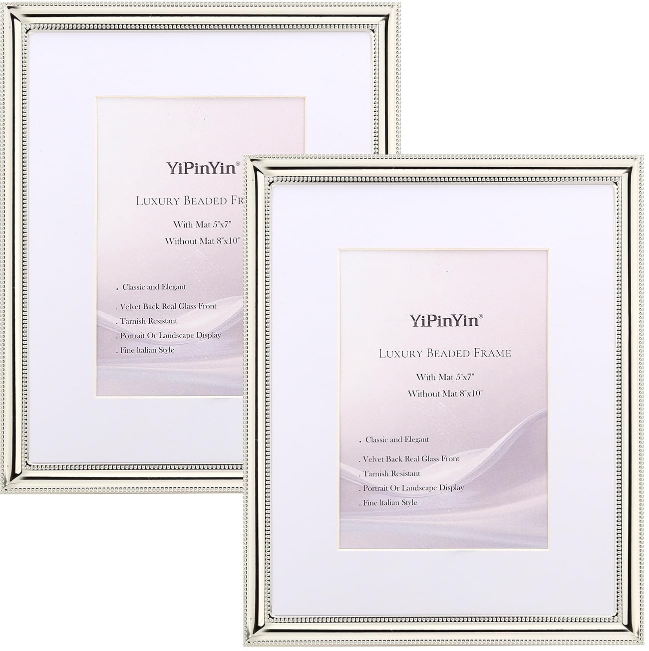 YiPinYin classy-silver-frame-8x10-front-view showcases timeless elegance for photos.