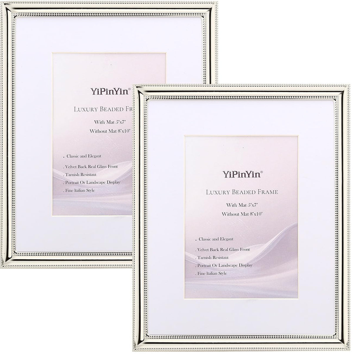 YiPinYin classy-silver-frame-8x10-front-view showcases timeless elegance for photos.