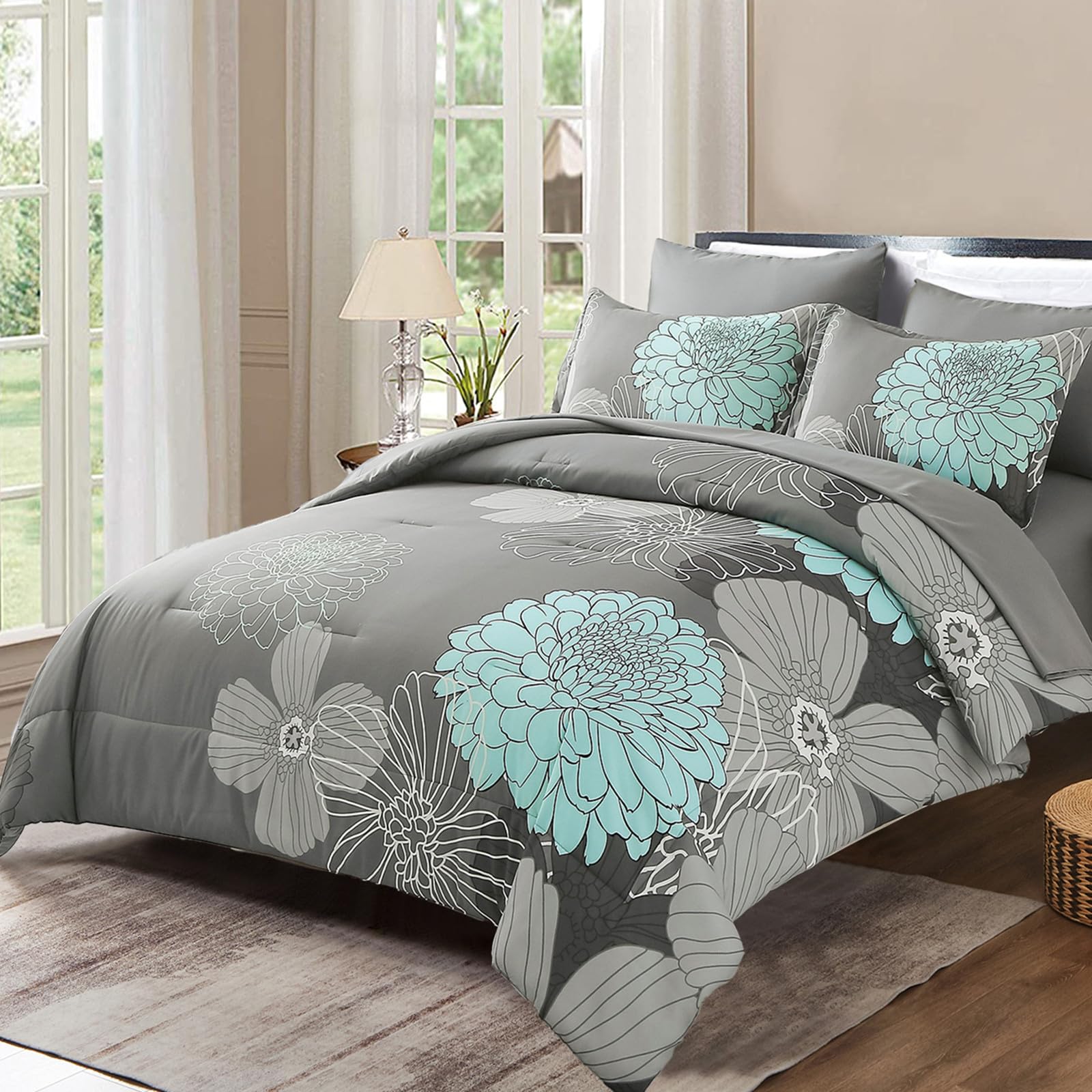 Yiran floral comforter set queen bed with vibrant pattern for stylish decor