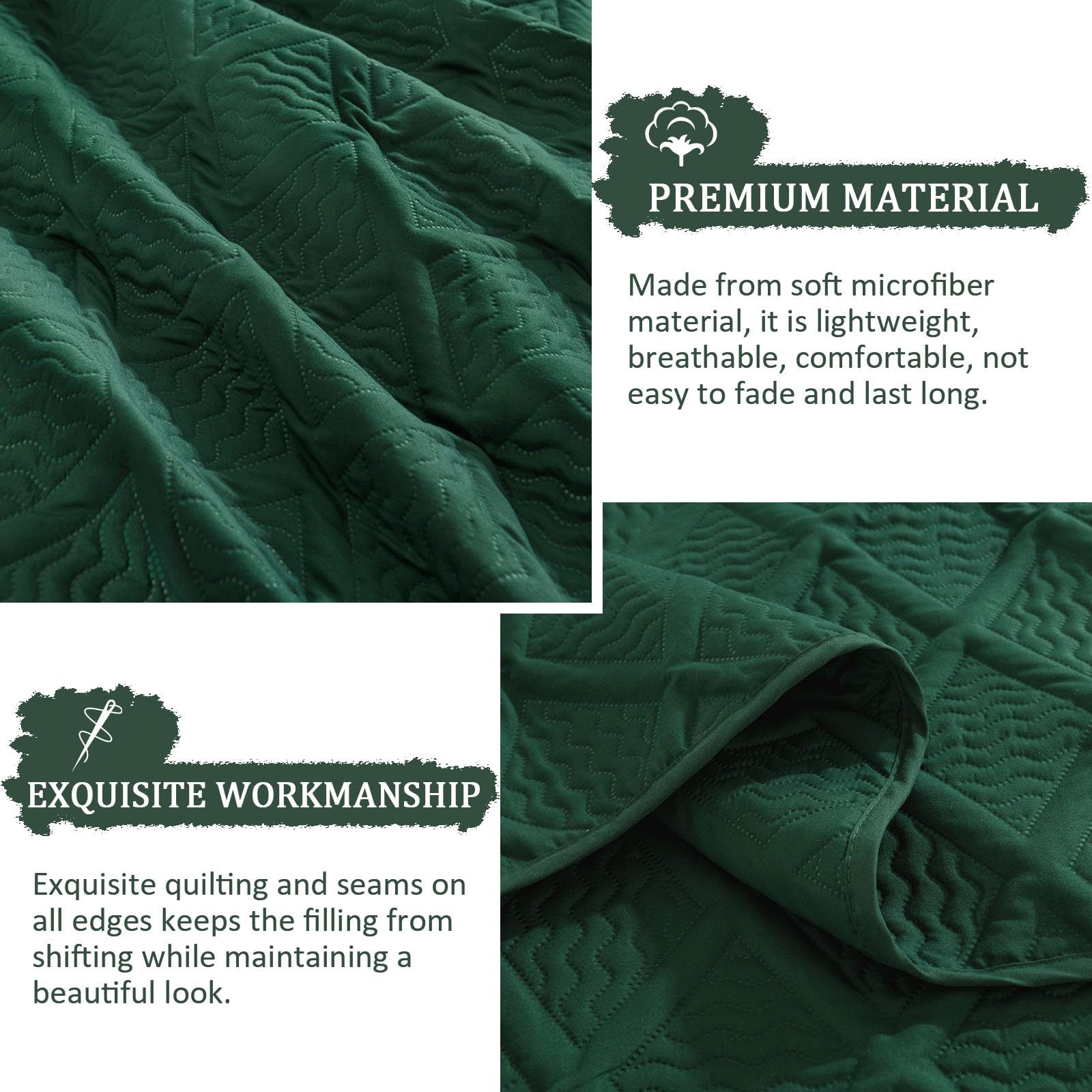 Yiran emerald green bedspread neatly layered on a bed for a modern look