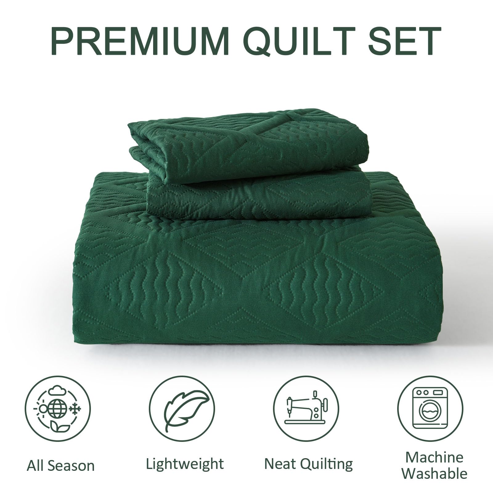 Modern bedroom setup featuring the Yiran emerald green coverlet