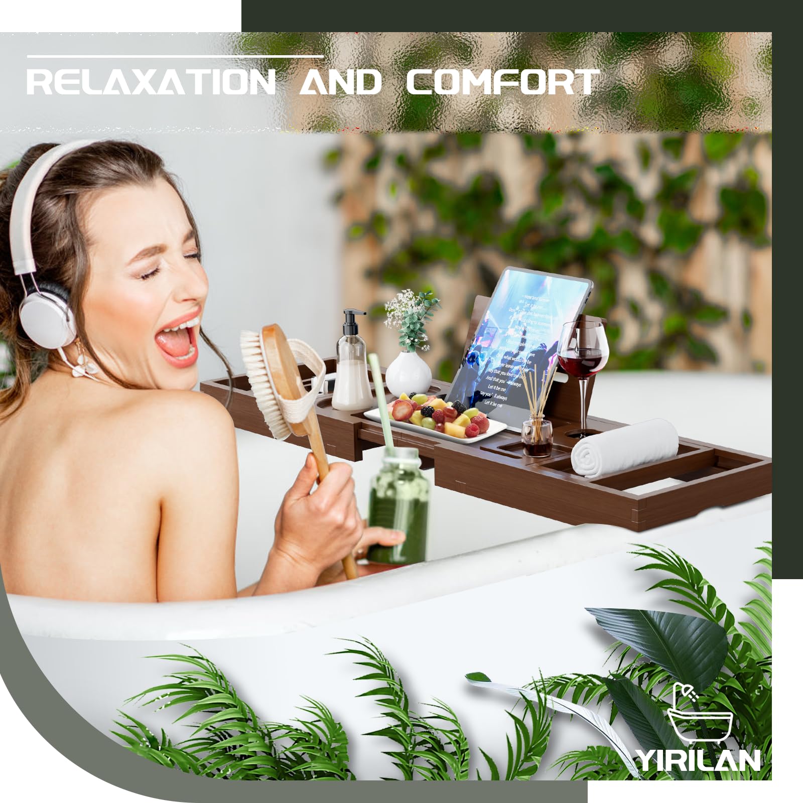 Yirilan bath tray bookends hold iPad or book within reach