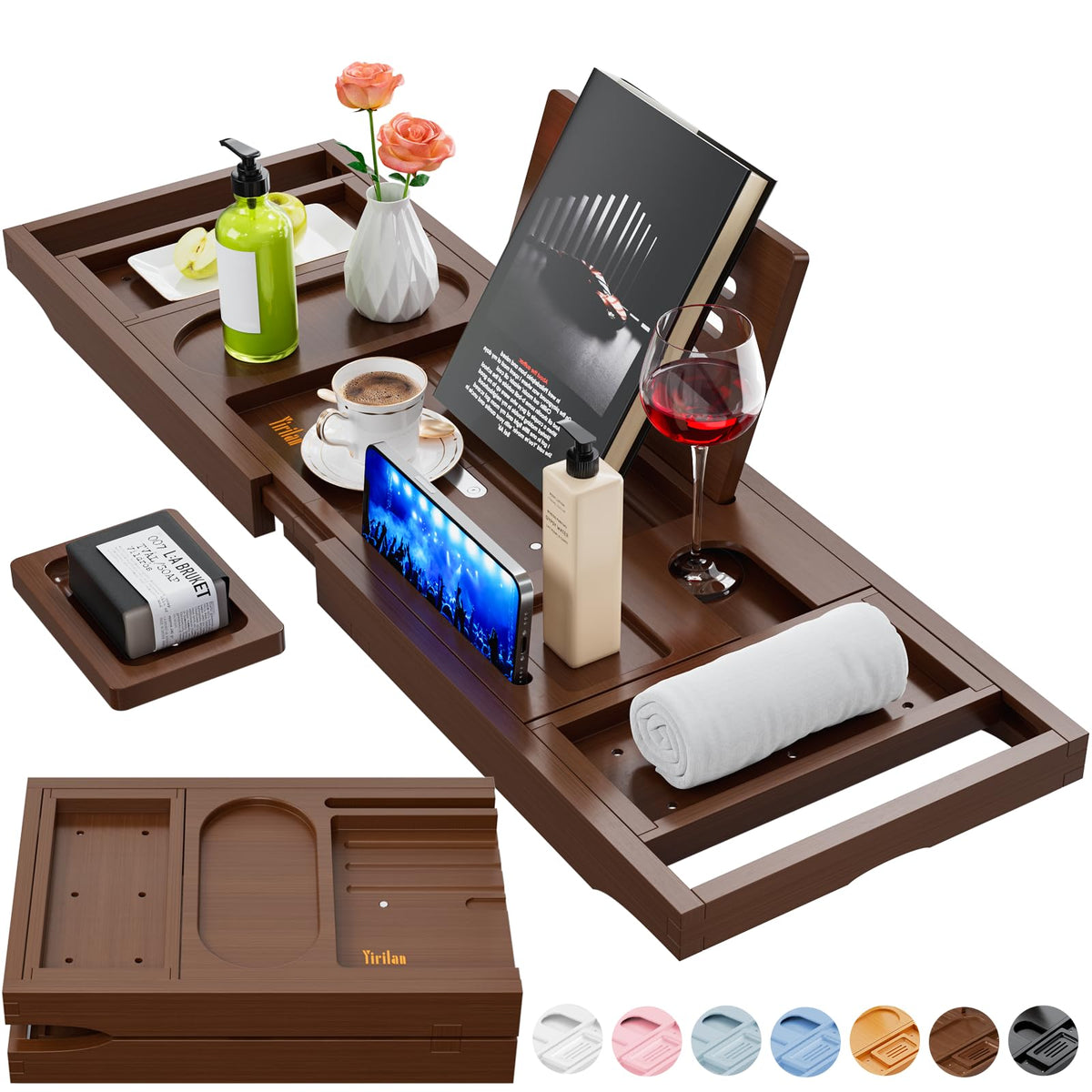 Yirilan bathtub tray extended length fits larger tubs for a comfortable soak