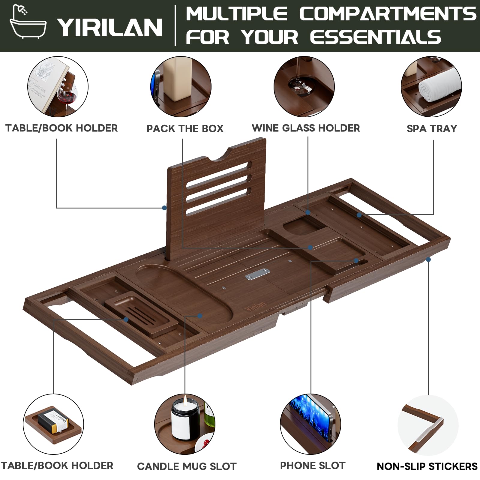 Yirilan foldable bath tray compact for easy storage after use