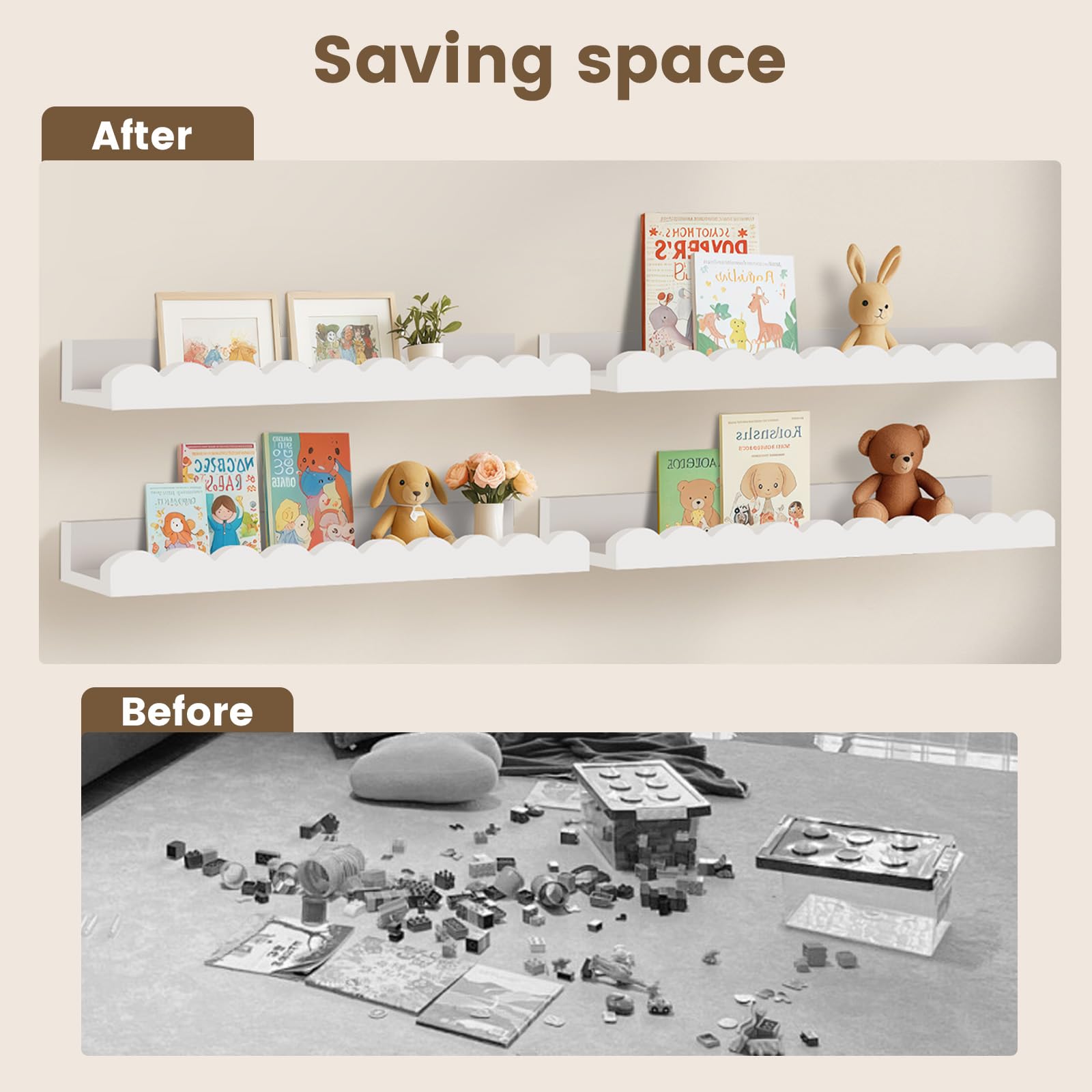 Yirilan shelf shown with hardware for quick installation.