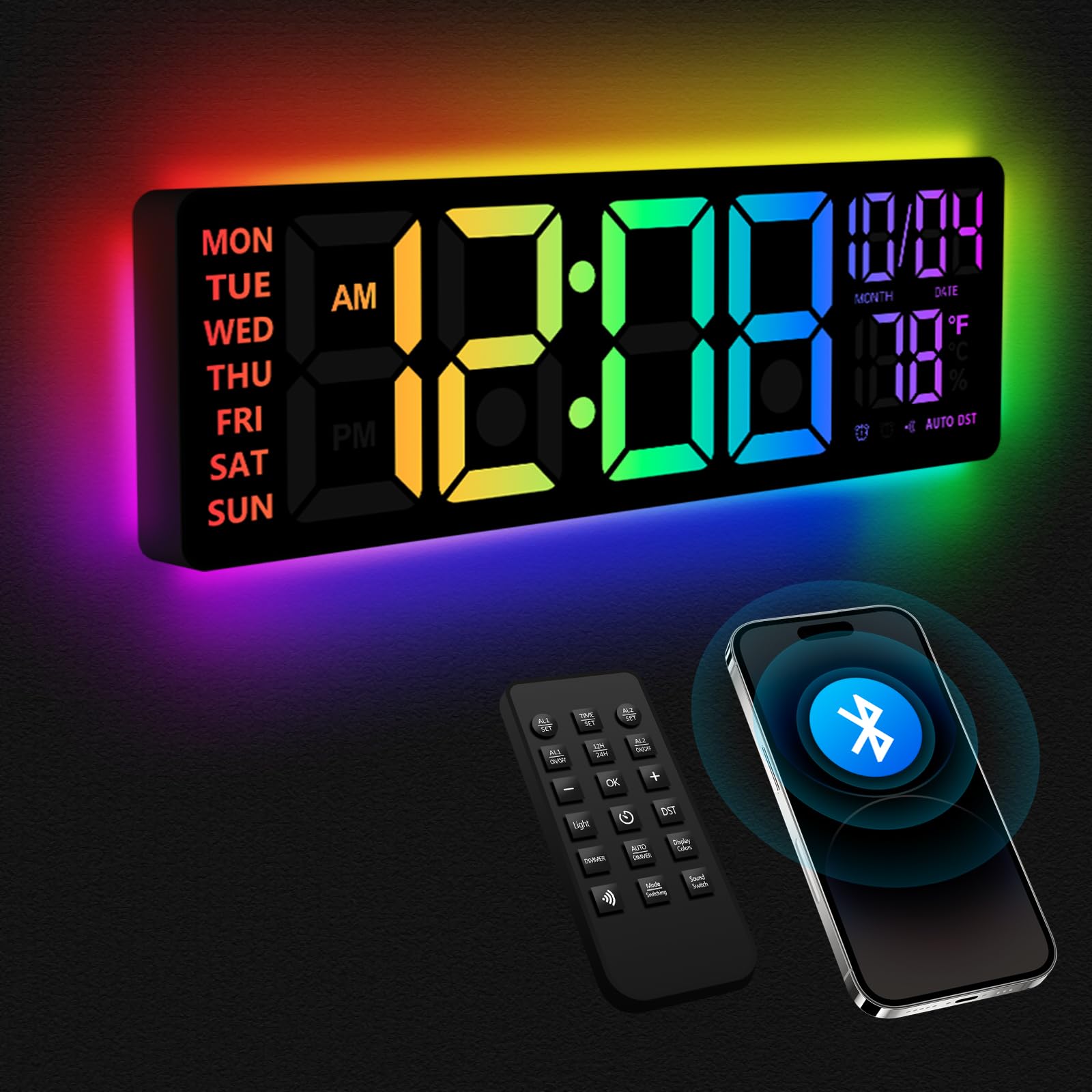 YISILE 16-inch clock with night light for clear bedside visibility