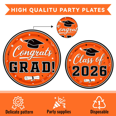 YISKUOPU 200-piece graduation set serves 50 guests with plates, napkins, and forks