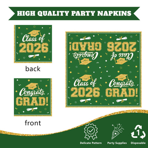 YISKUOPU congrats grad paper tableware design, vibrant green and gold accents