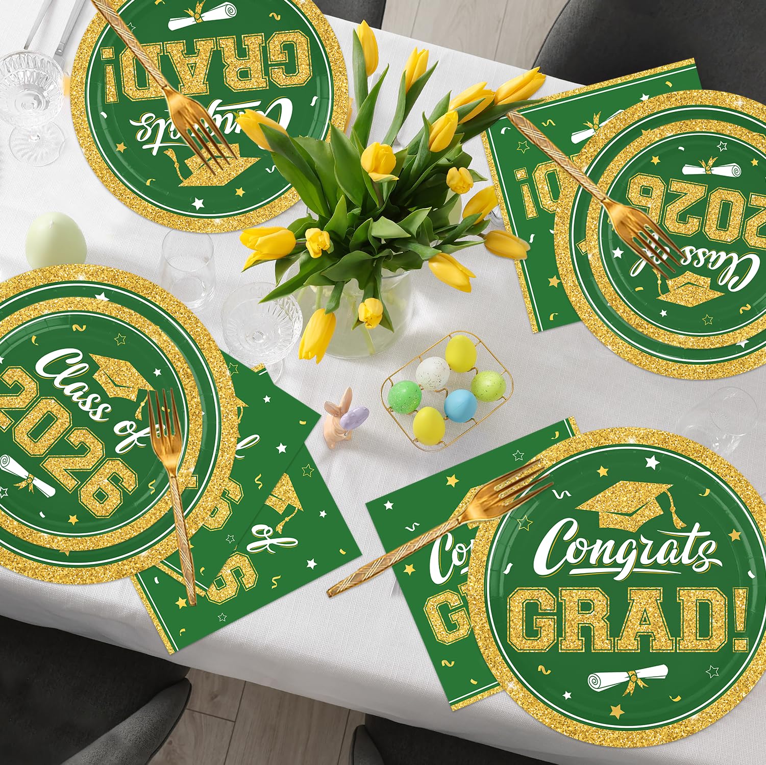 YISKUOPU green gold graduation plates 7-inch great for snacks and desserts