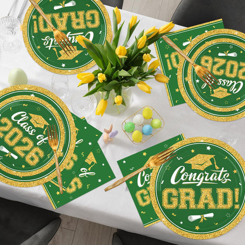 YISKUOPU green gold graduation plates 7-inch great for snacks and desserts