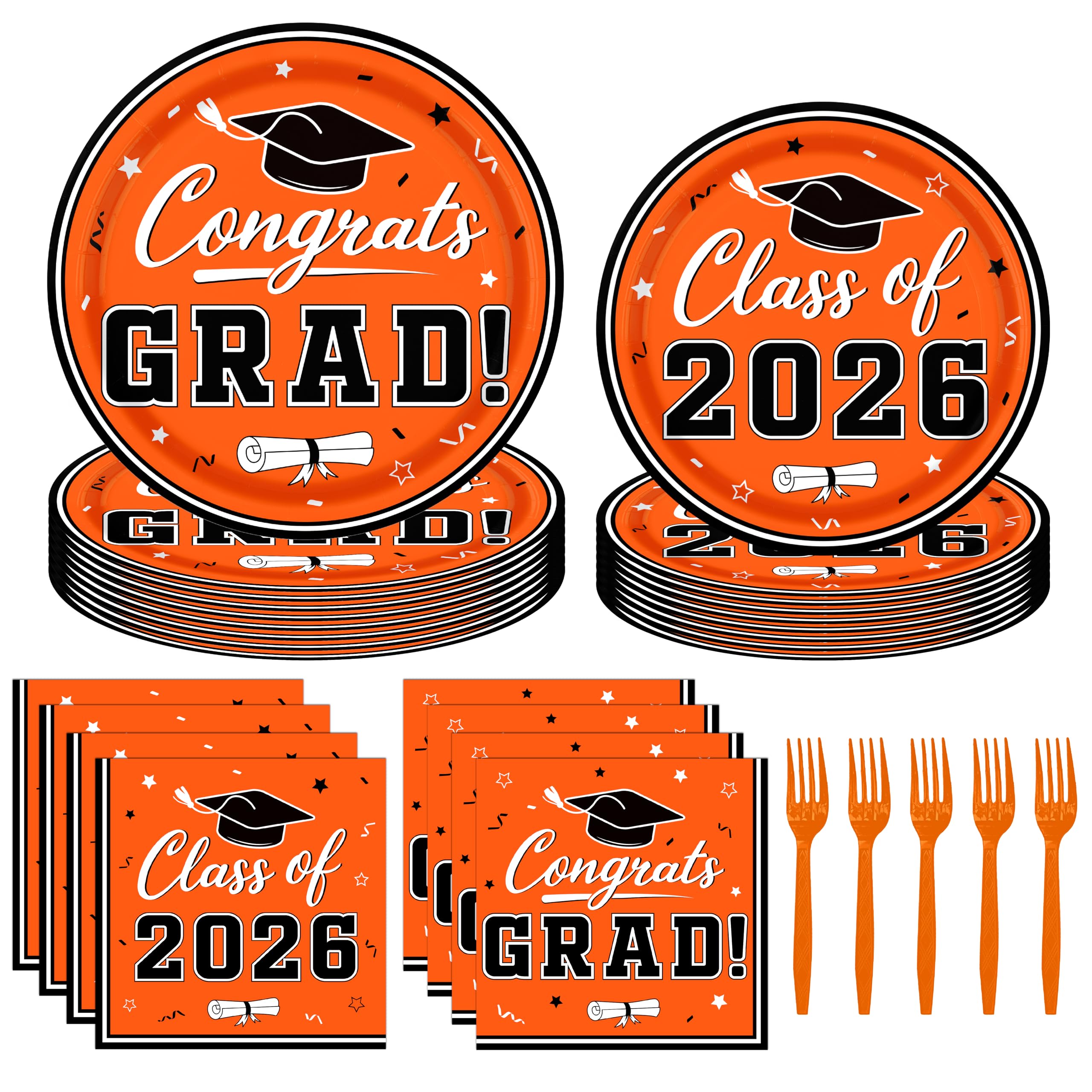 YISKUOPU orange graduation plates 9-inch with Congrats Grad design for festive celebrations