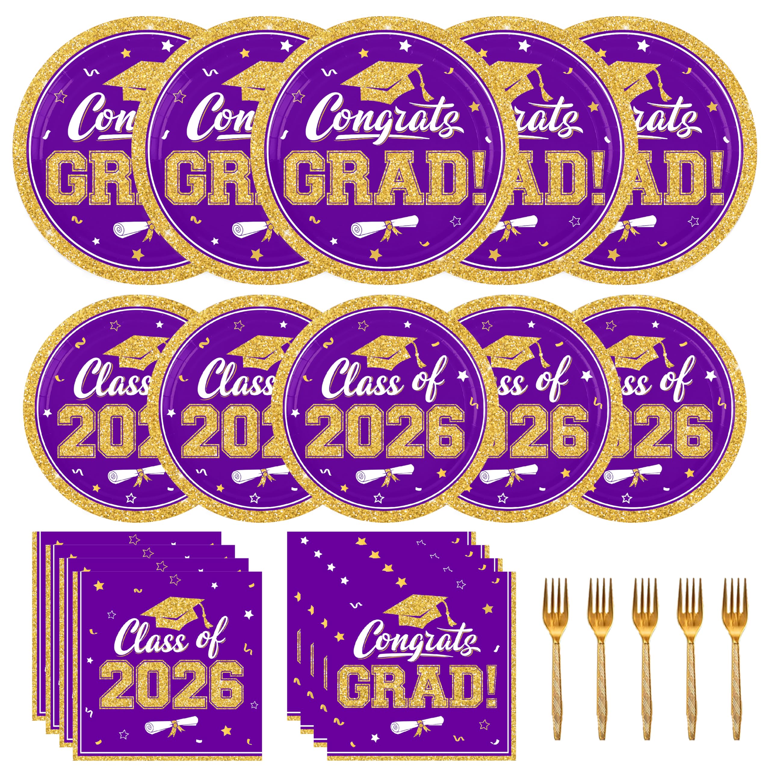 YISKUOPU purple gold graduation plates 9 inch for festive table decor