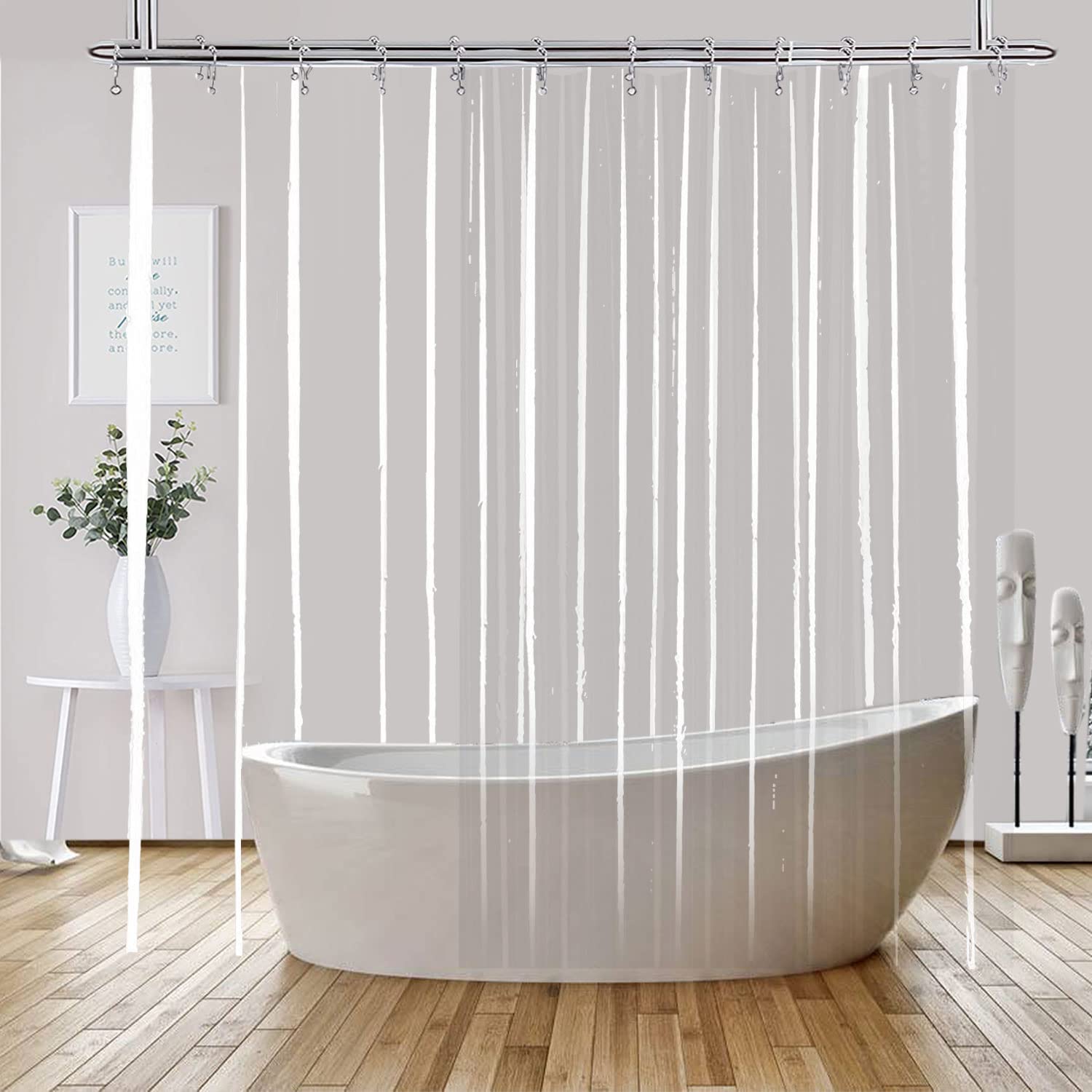 YISURE clear panel curtain highlights roomier view and light entry in bath.