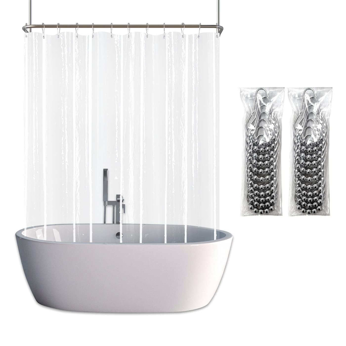 YISURE clawfoot tub curtain wrap-around close-up showing magnetic edge for stable fit.