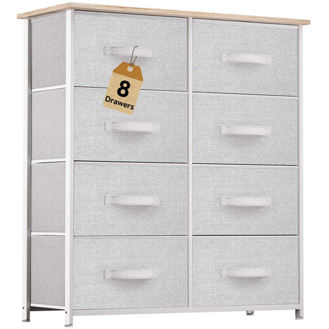 YITAHOME 8-drawer dresser with fabric drawers and wooden top for organized storage.