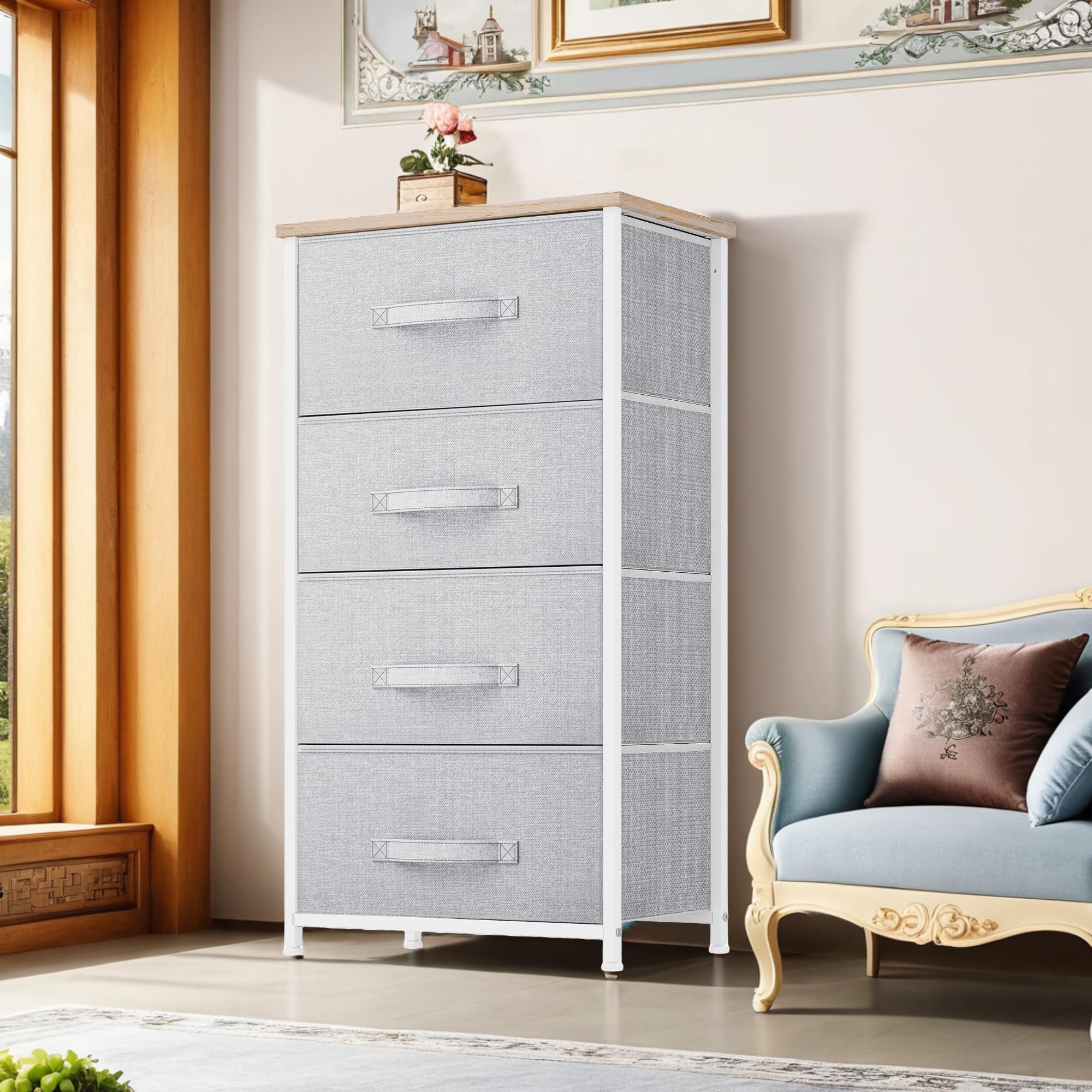 YITAHOME fabric drawers close-up showing breathable non-woven material for easy maintenance.