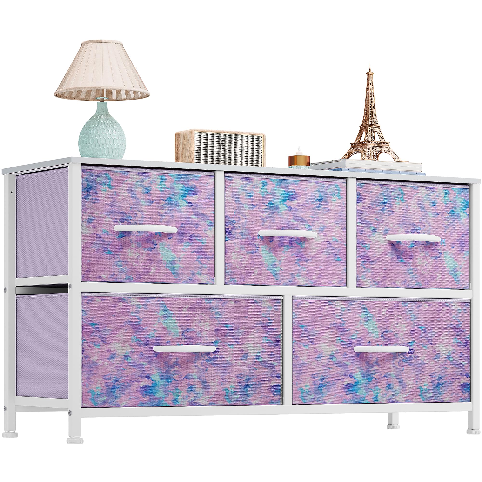 YITAHOME Wide Storage Tower with 5 Drawers top view shows space-saving organization.