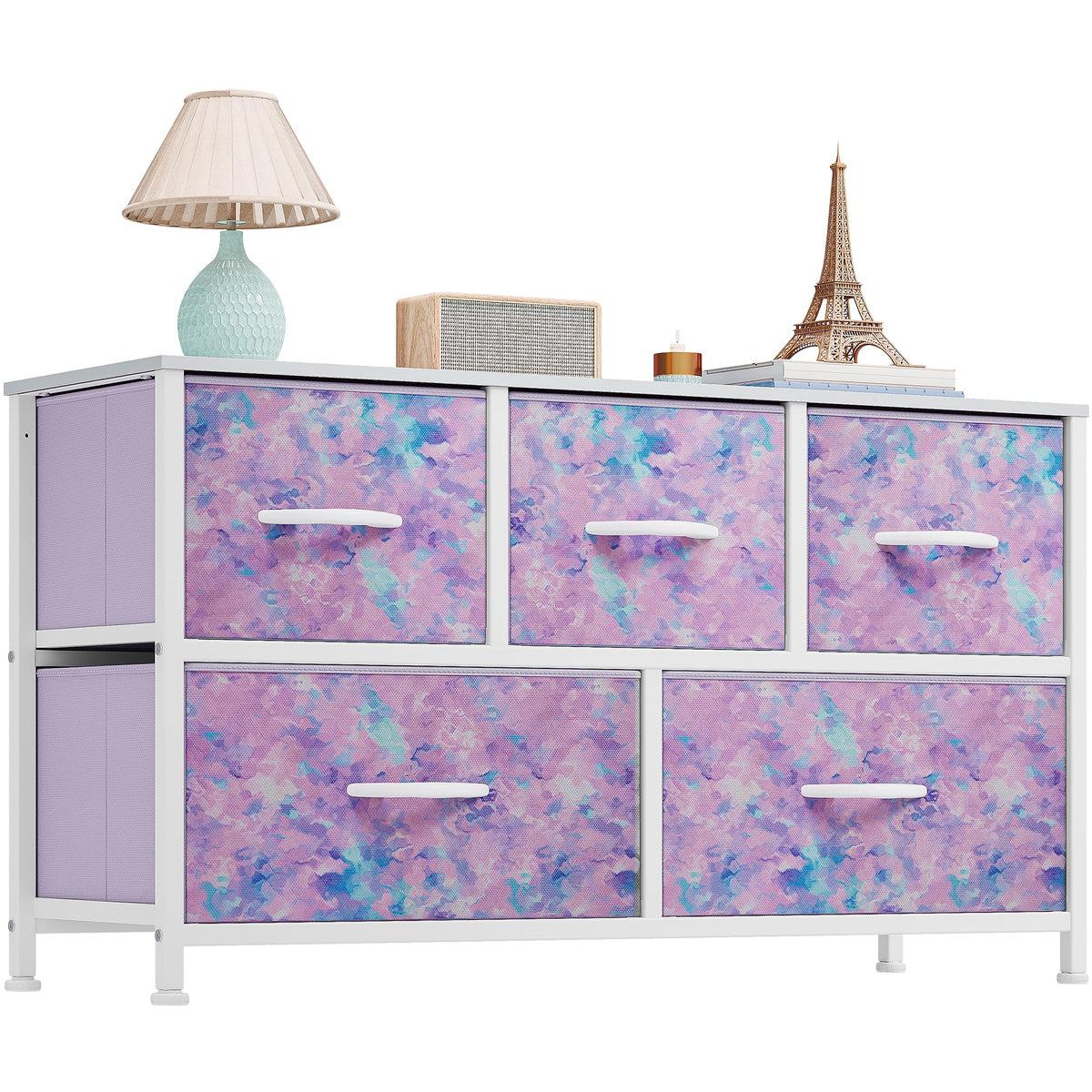 YITAHOME Wide Storage Tower with 5 Drawers top view shows space-saving organization.