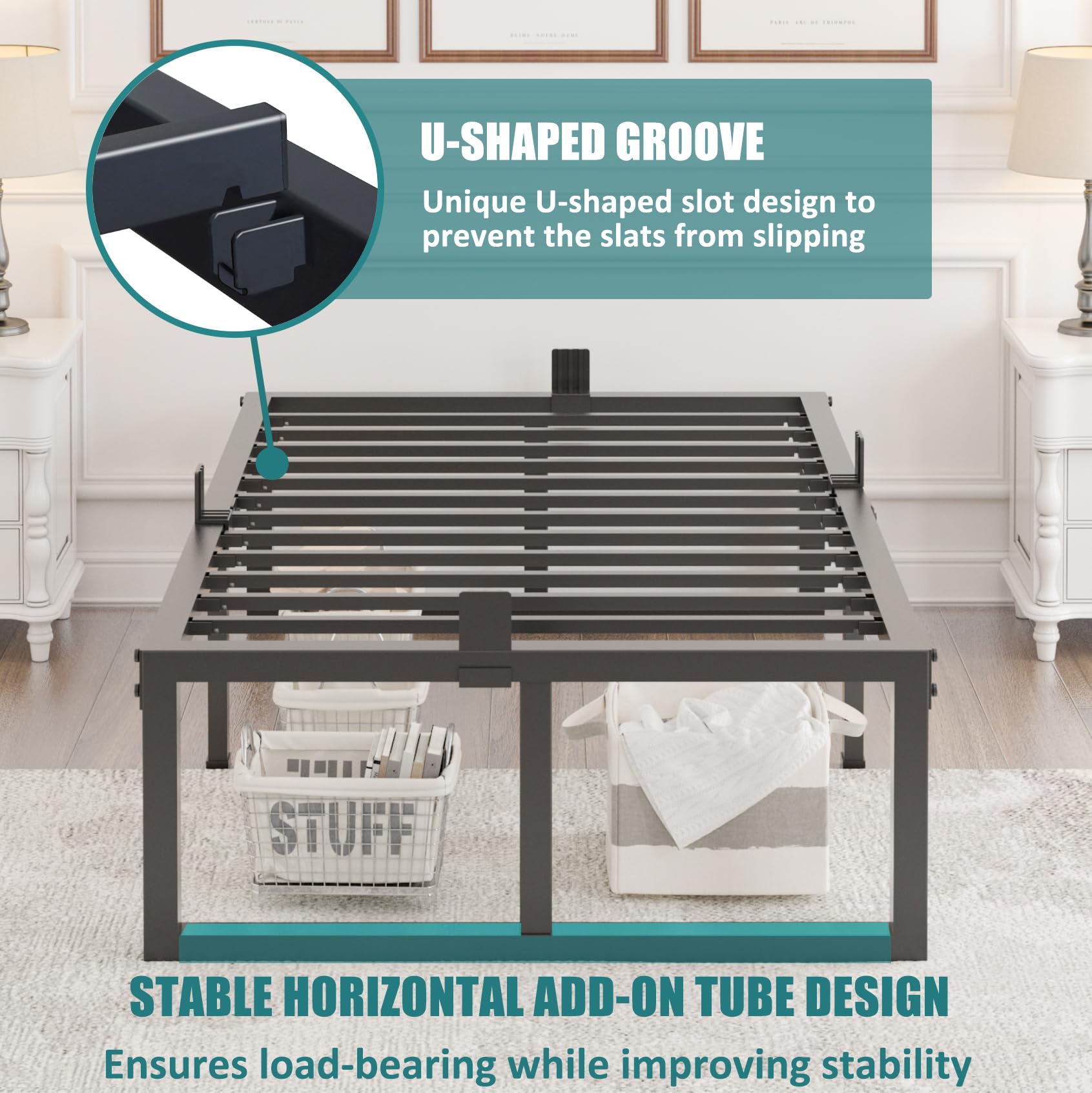 No box spring required with Yitong Angel twin bed frame and steel slats