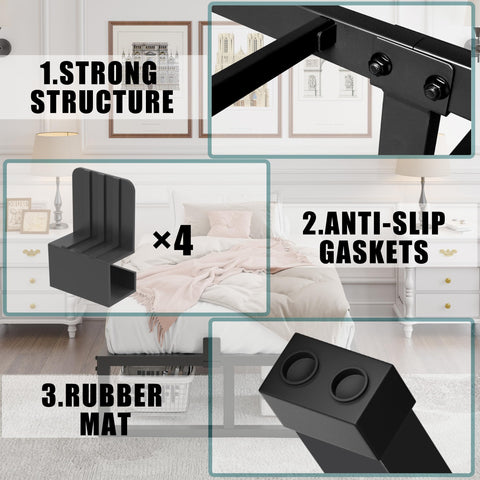 Under-bed storage space provides 16-inch clearance for clothes and shoes