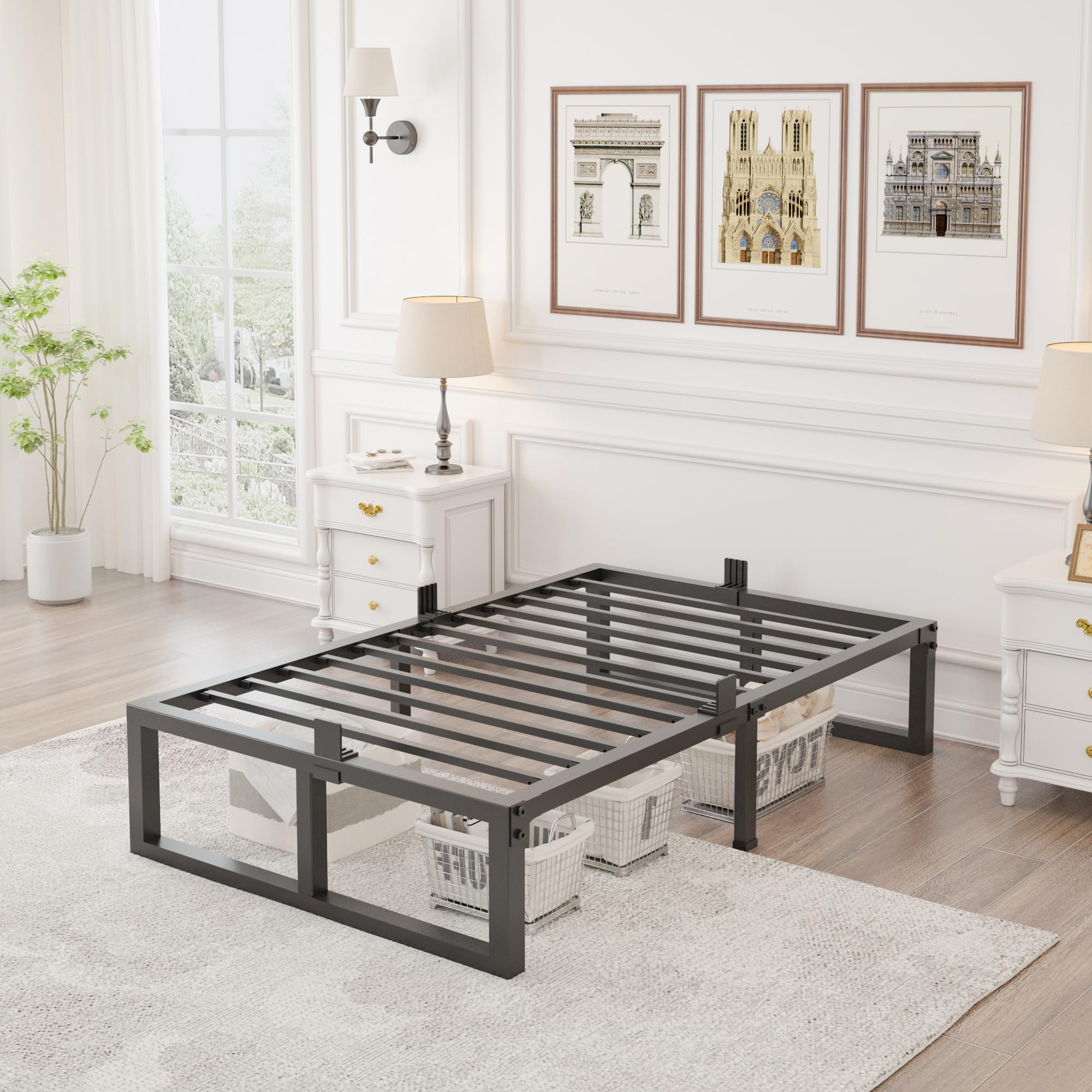 Yitong Angel bed frame features steel slats for sturdy mattress support