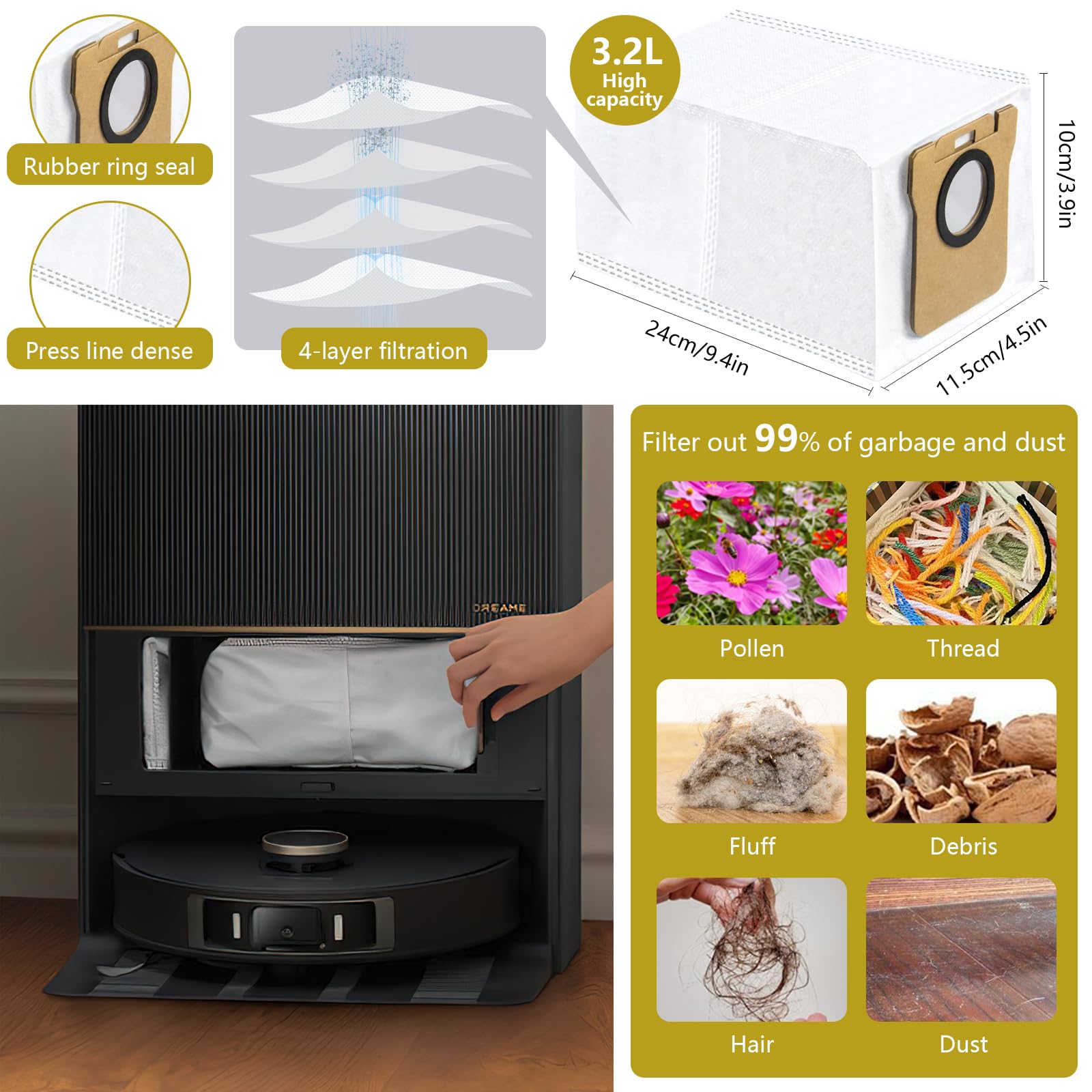 Yivy HEPA filters pack captures fine dust and pollen efficiently.