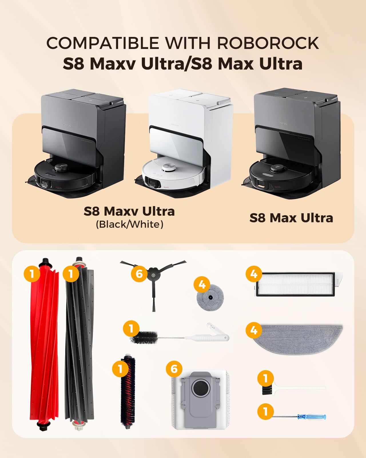 Yivy side brush set for Roborock S8 Max Ultra reaches edges efficiently.