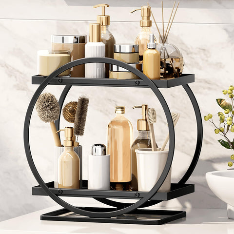 YIWANFW bathroom counter organizer with two tiers keeps cosmetics organized and within reach.