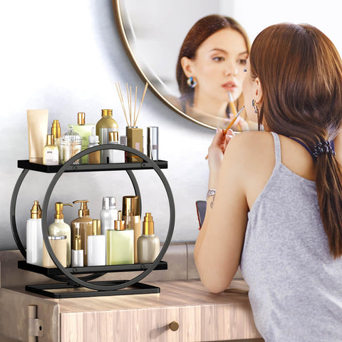 YIWANFW black perfume organizer for dresser complements vanity decor while protecting bottles.