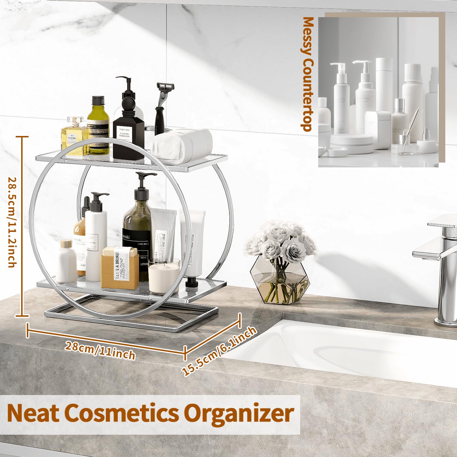 YIWANFW cosmetic display shelf organizes skincare neatly on your dresser.