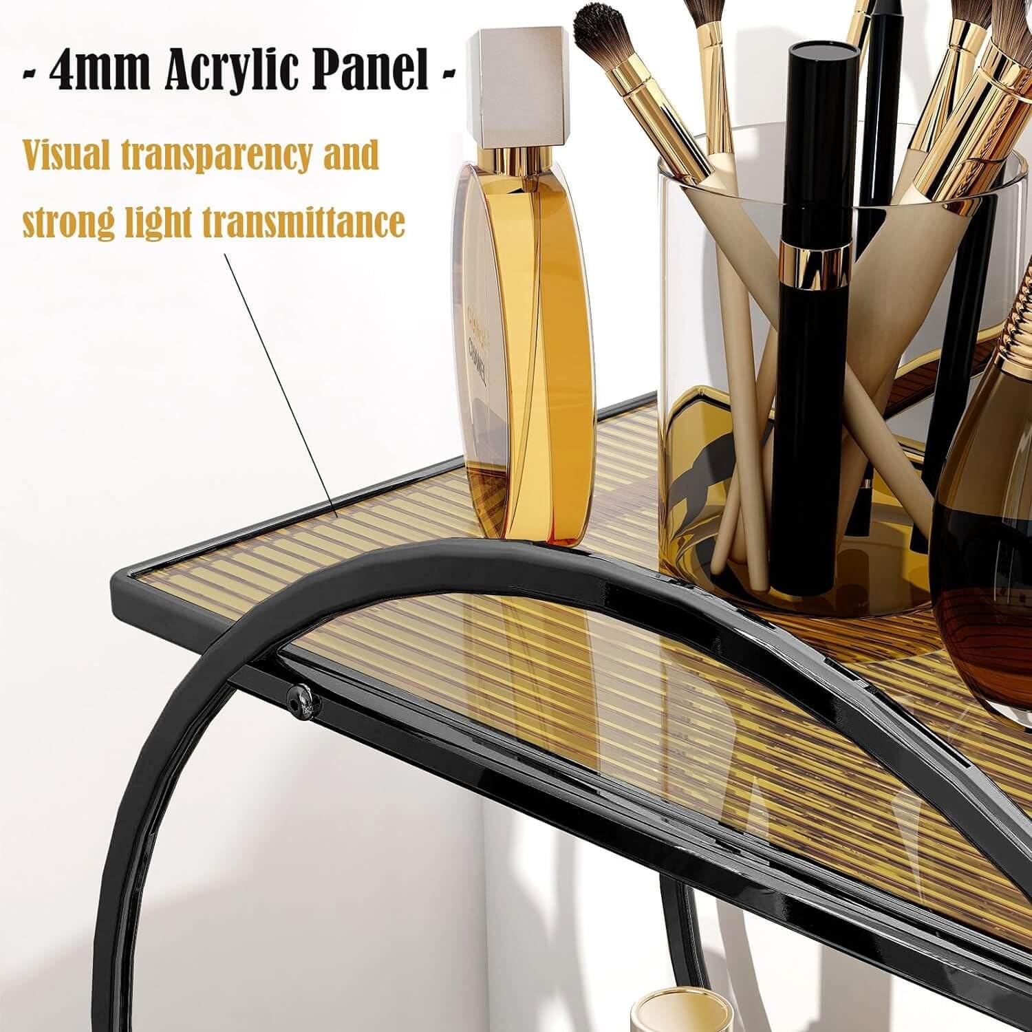 YIWANFW dresser display shelf blends modern metal and acrylic finish.