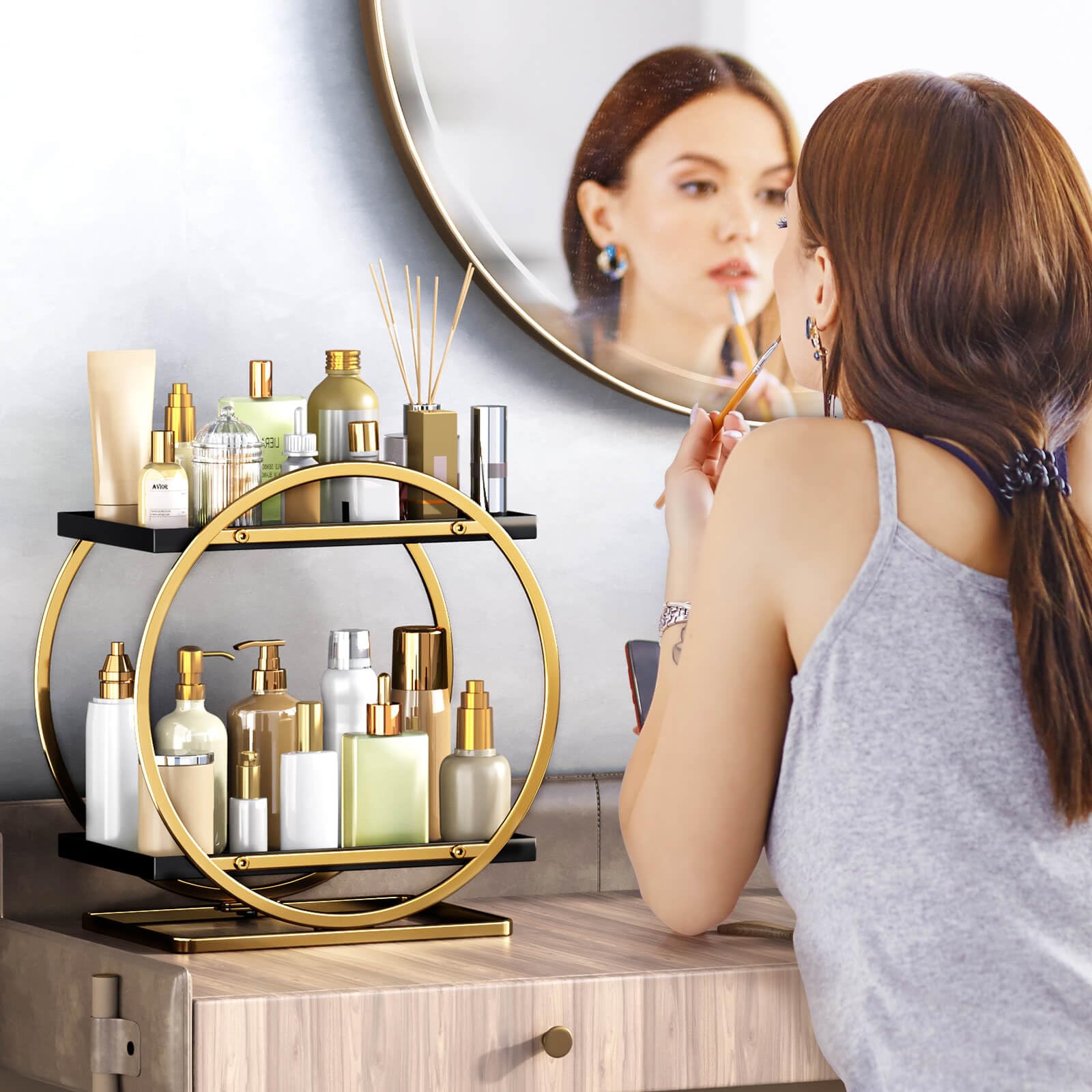 YIWANFW dresser-top organizer in premium metal for durable storage.