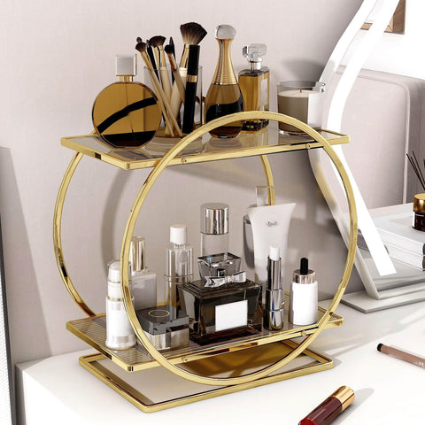 YIWANFW perfume organizer on a vanity with two-tier display for easy access