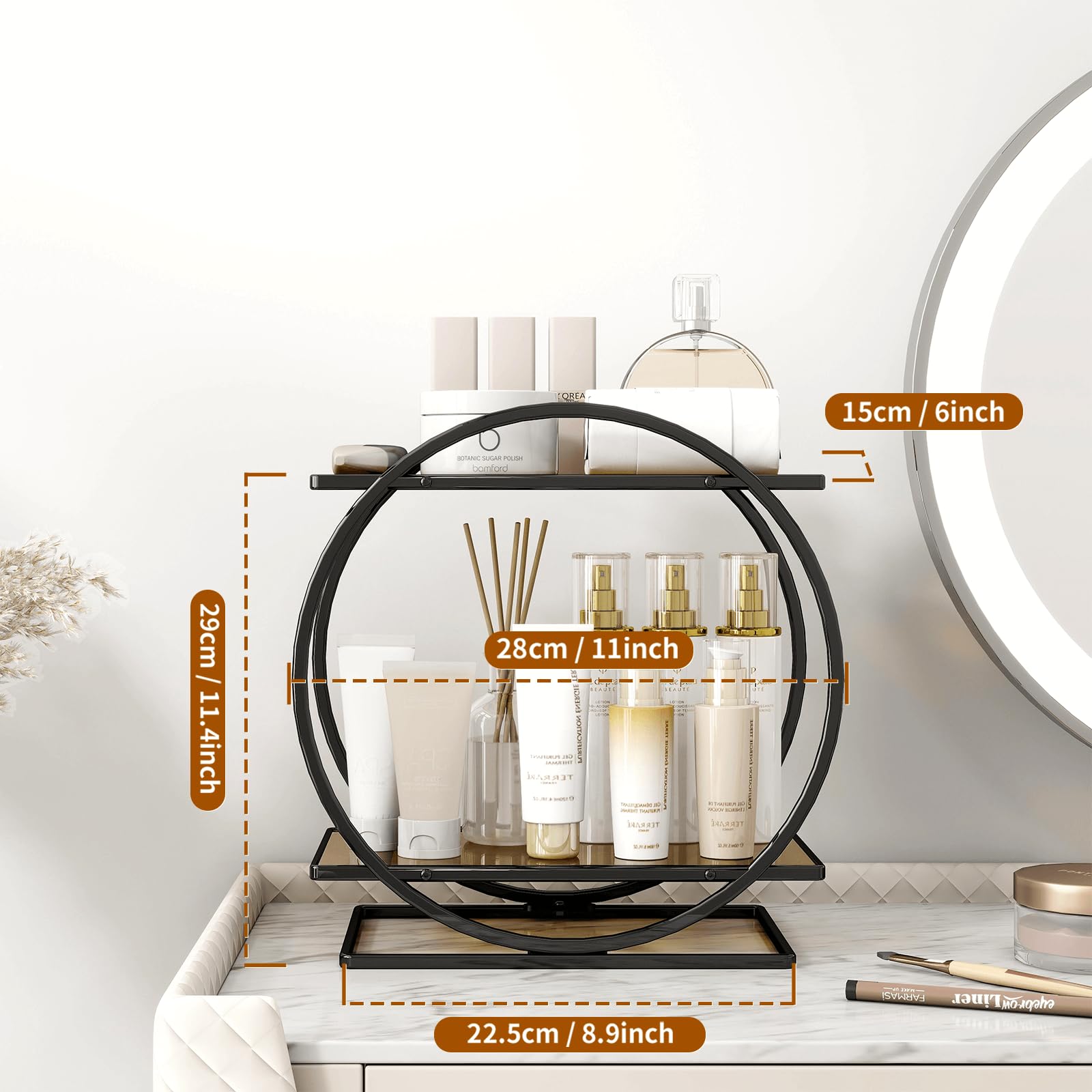 YIWANFW skincare storage tray organizes lotions and serums with clear visibility.