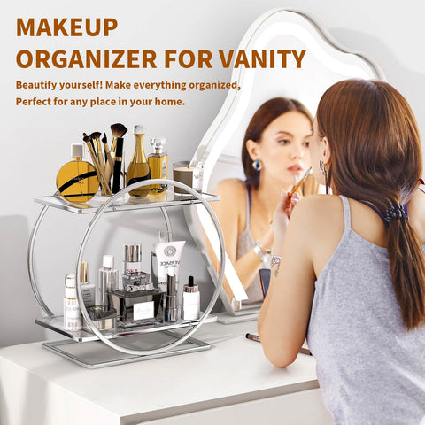 YIWANFW two-tier makeup storage showcases cosmetics with easy access.