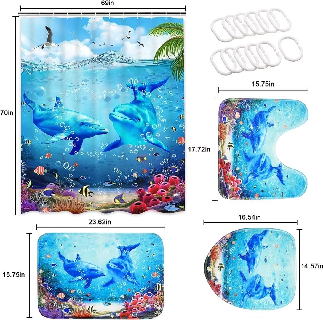 Yizheer toilet lid cover complements decor with playful dolphins.