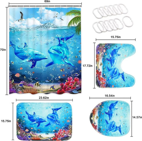 Yizheer toilet lid cover complements decor with playful dolphins.