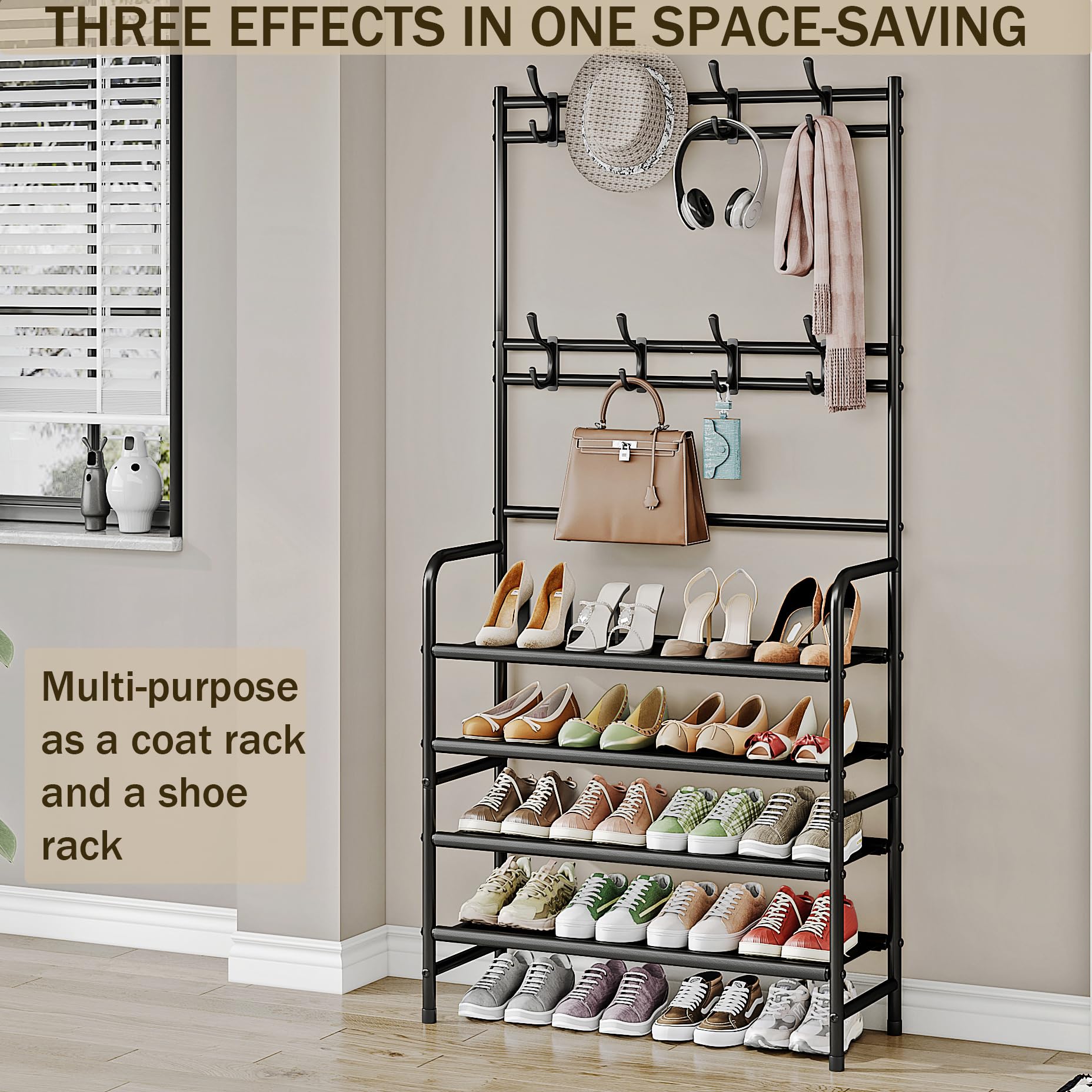 YIZAIJIA metal frame rack offers durable, freestanding organization.