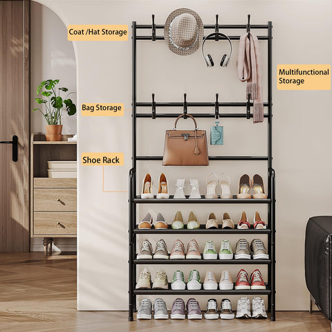 YIZAIJIA shoe rack with four-tier shelves keeps footwear tidy.