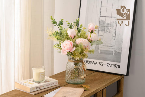 YJ fake flowers with vase in a living room setting for stylish decor