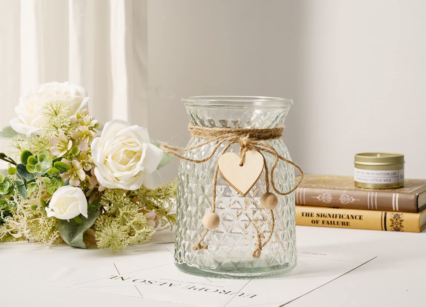 YJ graceful vase with hemp rope complements rustic or farmhouse decor.
